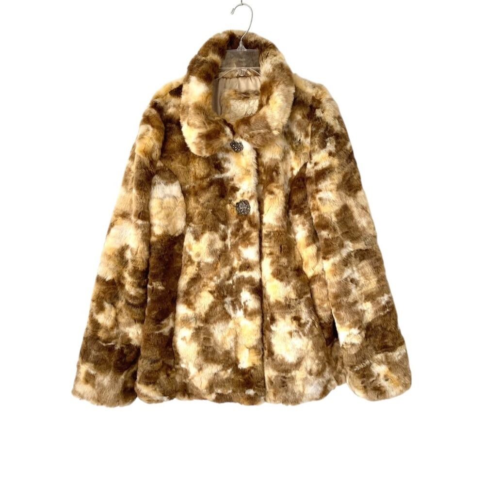 Daytrip Boho Tan Brown Cream Faux Fur Jacket Coat size medium NWOTS
